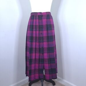 VTG Sag Harbor Wool Plaid Skirt 9-10 Long Pink Black School Girl Preppy Cottage